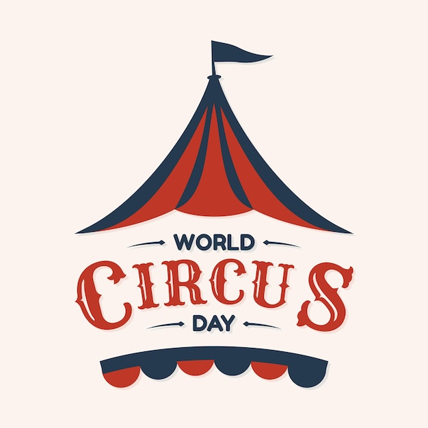 Vector diseño de letras dibujadas a mano del día mundial del circo con carpa de circo en estilo abstracto
