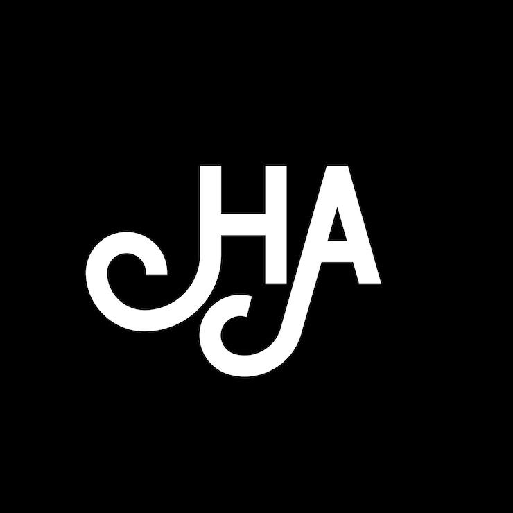 Vector diseño de letras ha en fondo negro ha iniciales creativas concepto de letra ha diseño de letras ha diseño de letra blanca en fondo negro h a h a logotipo