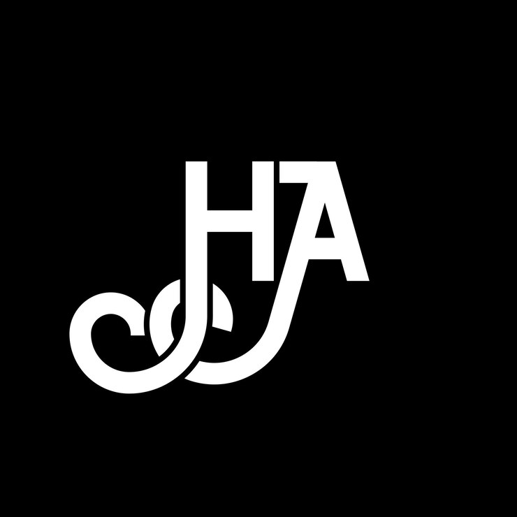 Vector diseño de letras ha en fondo negro ha iniciales creativas concepto de letra ha diseño de letras ha diseño de letra blanca en fondo negro h a h a logotipo