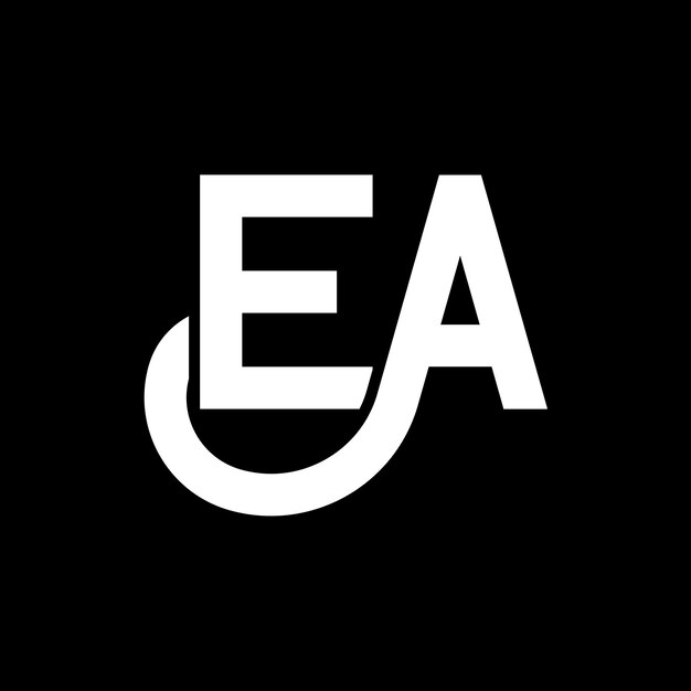 Diseño de letras del logotipo de EA en fondo negro EA iniciales creativas concepto de letra del logotipo ea diseño de letras EA diseño de letras blancas en fondo negro E A e un logotipo