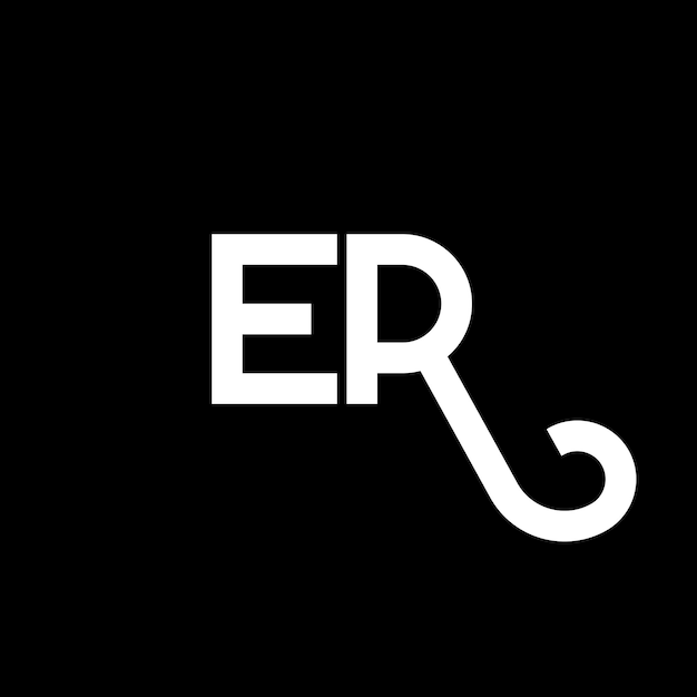 Diseño de letras del logotipo de ER sobre fondo negro ER iniciales creativas concepto de letra del logotipo er diseño de letras ER diseño de letras blancas sobre fondo negro E R e r logotipo