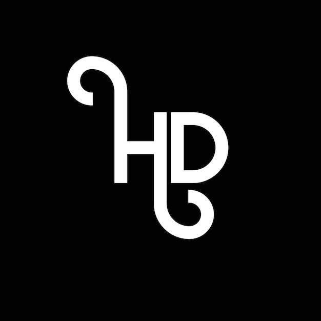 Vector diseño de letras de logotipo hd en fondo negro diseño de primeras letras creativas de logotipo de letra hd diseño de cartas de letra blanca en fondo negro h d h d logotipo