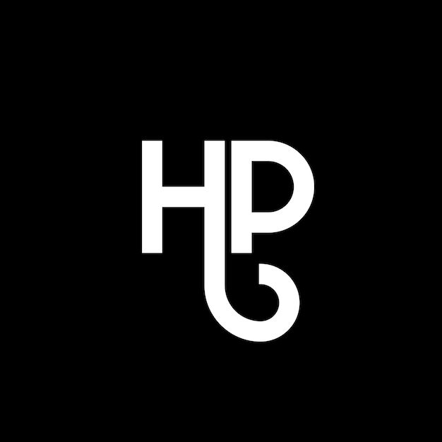Diseño de letras del logotipo HP en fondo negro HP iniciales creativas concepto de letra del logotipo hp diseño de letras HP diseño de letras blancas en fondo negro H P h p logotipo