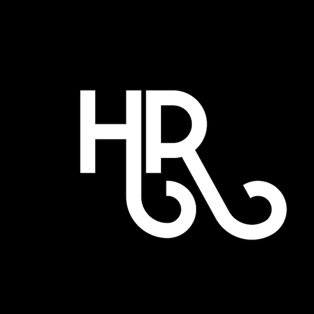 Diseño de letras del logotipo HR en fondo negro HR iniciales creativas concepto de letra del logotipo hr diseño de letras HR diseño de letras blancas en fondo negro H R h r logotipo