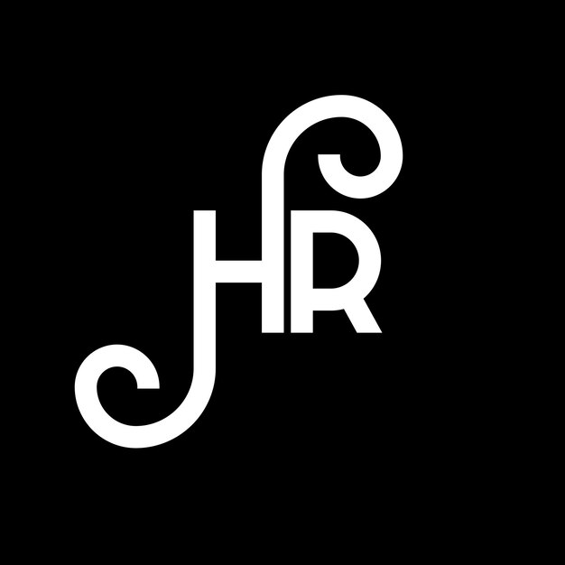 Diseño de letras del logotipo HR en fondo negro HR iniciales creativas concepto de letra del logotipo hr diseño de letras HR diseño de letras blancas en fondo negro H R h r logotipo