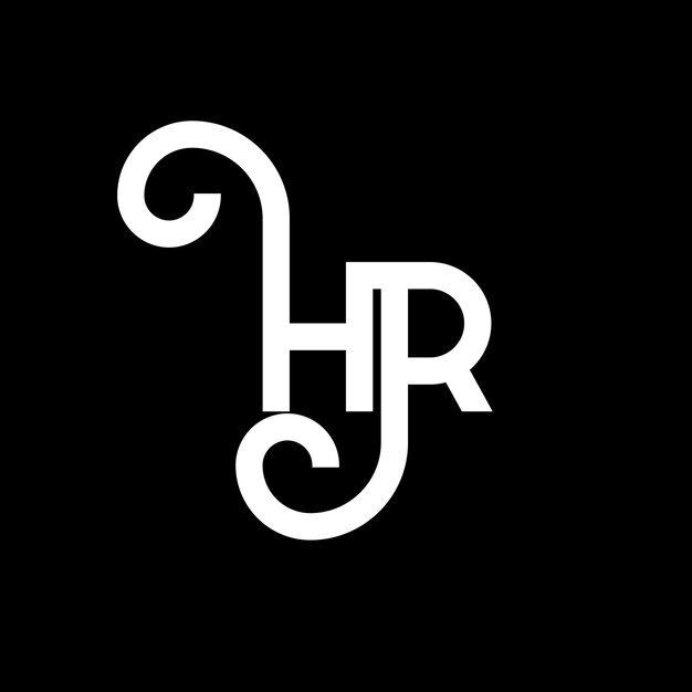 Diseño de letras del logotipo HR en fondo negro HR iniciales creativas concepto de letra del logotipo hr diseño de letras HR diseño de letras blancas en fondo negro H R h r logotipo