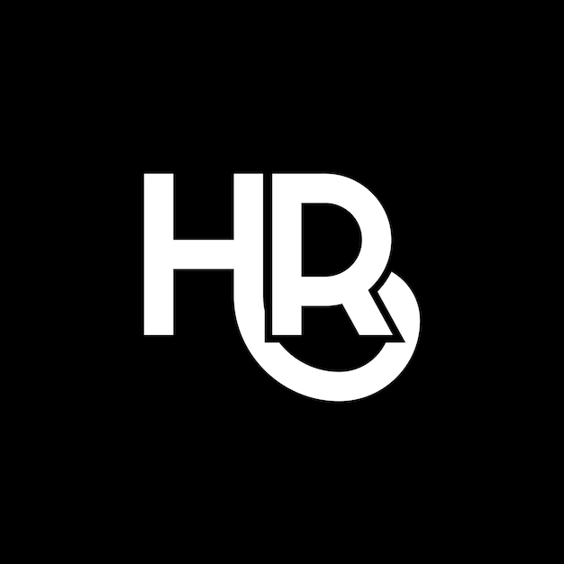 Vector diseño de letras del logotipo hr en fondo negro hr iniciales creativas concepto de letra del logotipo hr diseño de letras hr diseño de letras blancas en fondo negro h r h r logotipo