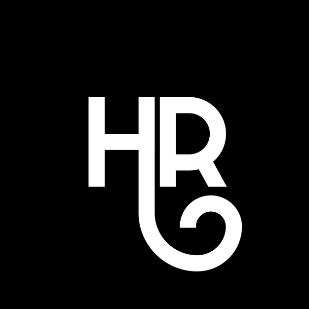 Vector diseño de letras del logotipo hr en fondo negro hr iniciales creativas concepto de letra del logotipo hr diseño de letras hr diseño de letras blancas en fondo negro h r h r logotipo