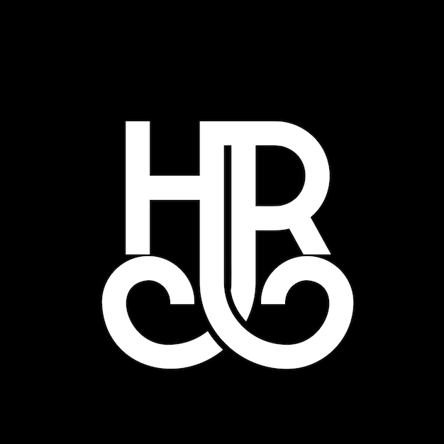 Diseño de letras del logotipo HR en fondo negro HR iniciales creativas concepto de letra del logotipo hr diseño de letras HR diseño de letras blancas en fondo negro H R h r logotipo