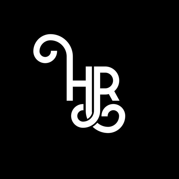 Diseño de letras del logotipo HR en fondo negro HR iniciales creativas concepto de letra del logotipo hr diseño de letras HR diseño de letras blancas en fondo negro H R h r logotipo