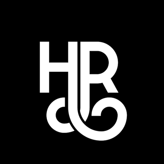 Diseño de letras del logotipo HR en fondo negro HR iniciales creativas concepto de letra del logotipo hr diseño de letras HR diseño de letras blancas en fondo negro H R h r logotipo
