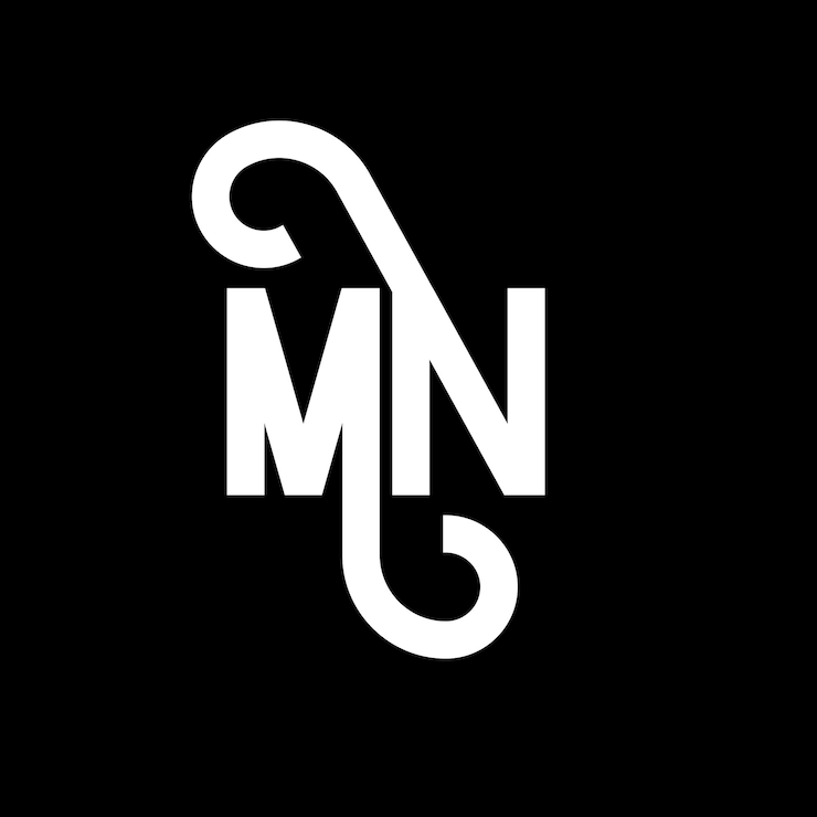Vector diseño de letras del logotipo mn letras iniciales del icono del logotipo nm letra abstracta mn plantilla de diseño de logotipo minimalista mn vector de diseño de letras con colores negros mn logotipo