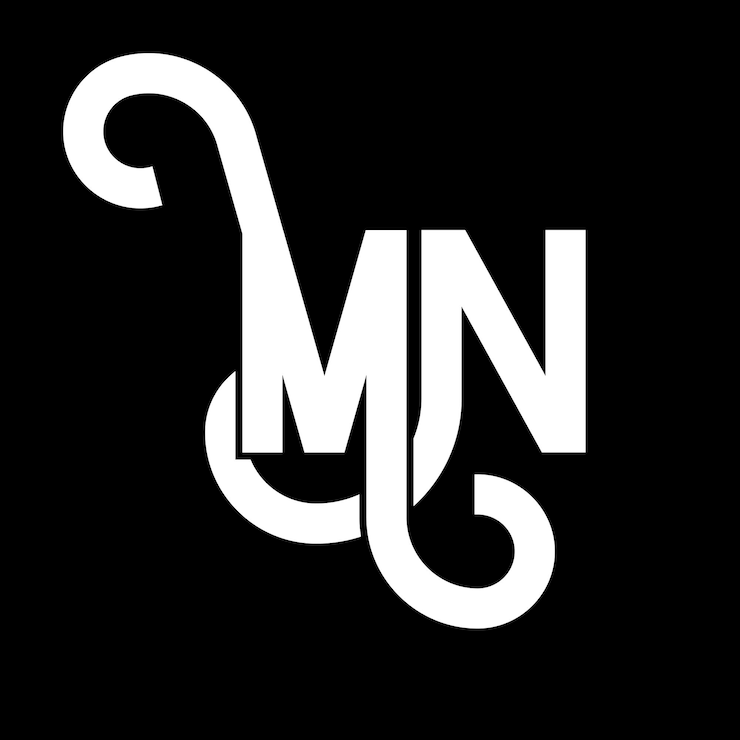 Vector diseño de letras del logotipo mn letras iniciales del icono del logotipo nm letra abstracta mn plantilla de diseño de logotipo minimalista mn vector de diseño de letras con colores negros mn logotipo