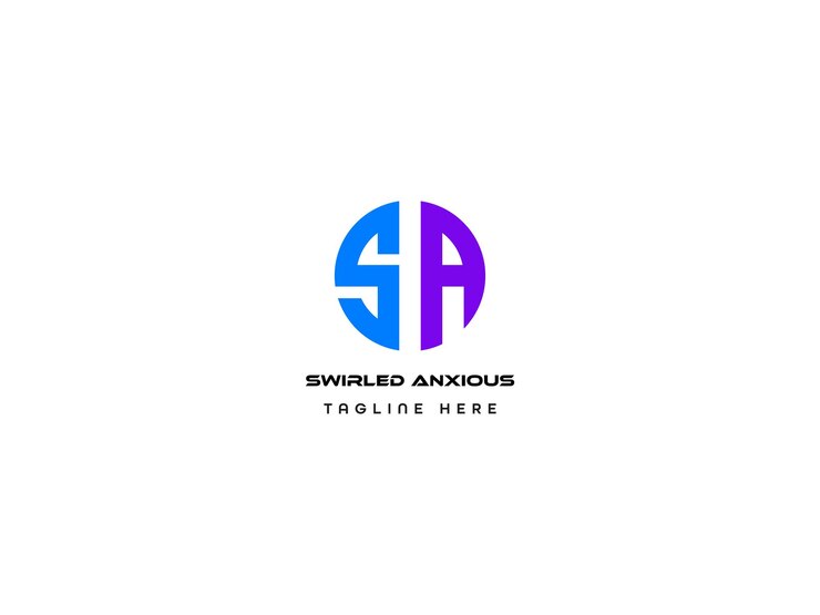 Diseño de letras del logotipo de SA con colores azul y púrpura