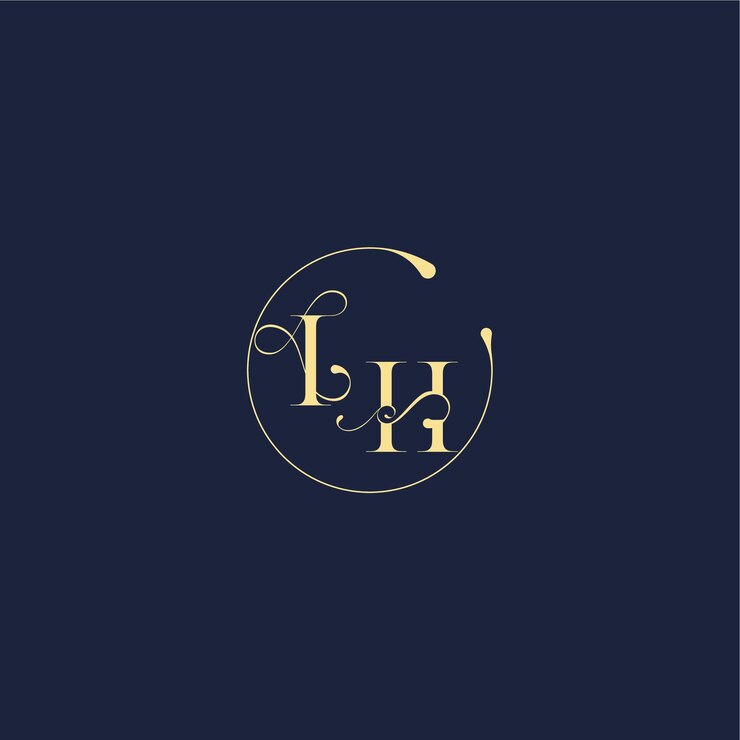 diseño de letras de monograma de círculo de oro de lujo para bodas IH
