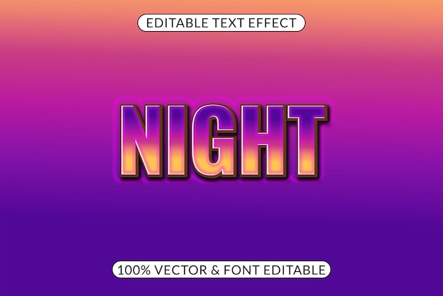 Vector diseño de letras nocturnas con efecto de texto degradado editable