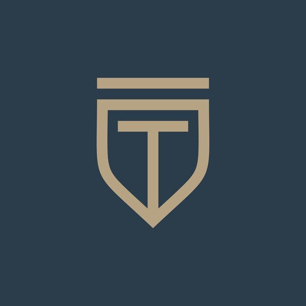 Diseño de letras T con concepto e icono de elemento de escudo creativo