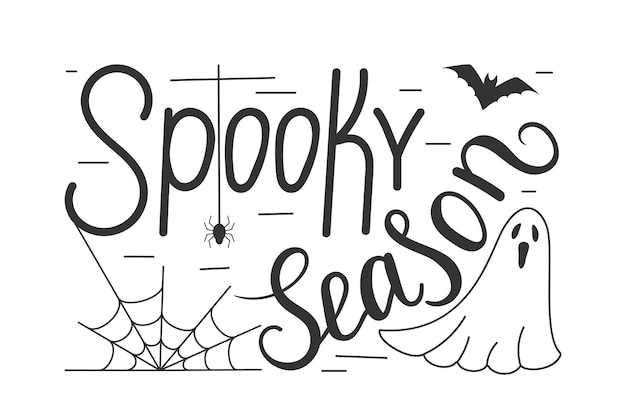 Diseño de letras de temporada espeluznante con murciélagos y telaraña Caligrafía navideña para invitación de tarjeta de felicitación de cartel de halloween