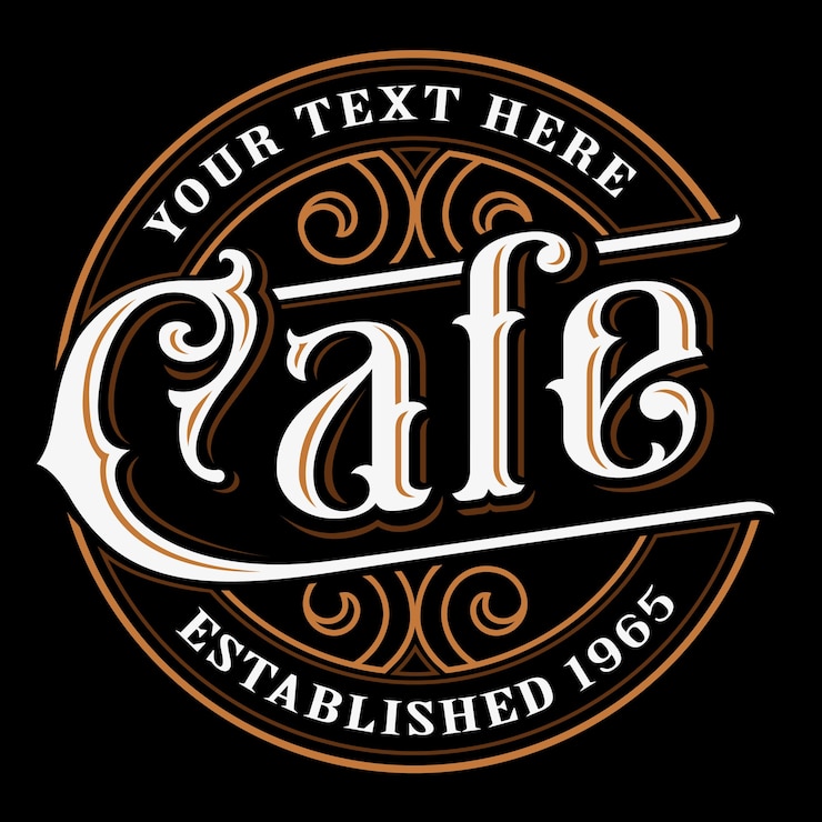 Vector diseño de letras vintage de café. diseño de logotipo sobre fondo oscuro. todos los objetos, el texto están en grupos separados.