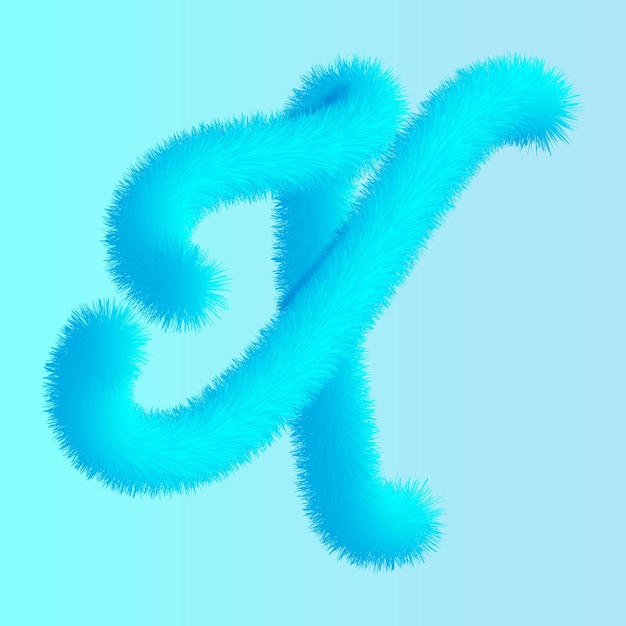 Diseño de letras X azules peludas 3D Ilustración del alfabeto difuso