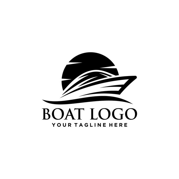 Diseño de letreros con logotipo de barco y mar.
