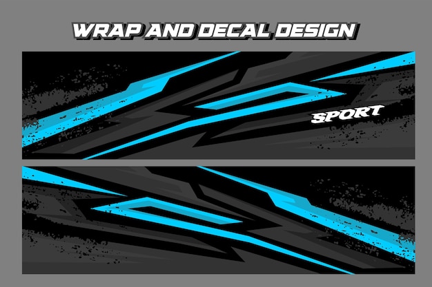 El diseño de la librea de automóviles deportivo con rayas, el archivo vectorial, la calcomanía imprimible EPS 10 en color azul y negro.