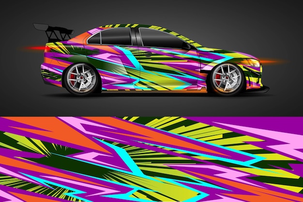 Vector diseño de librea de coche con fondo abstracto deportivo