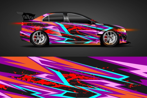 Vector diseño de librea de coche con fondo abstracto deportivo