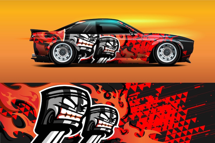 Vector diseño de librea de coche con fondo abstracto deportivo