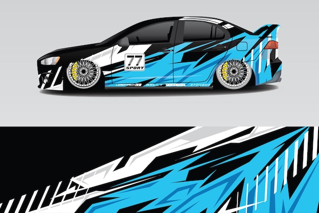 diseño de librea de envoltura de coche azul y blanco