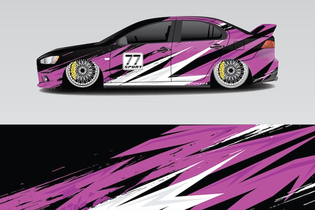 diseño de librea de envoltura de coche blanco púrpura