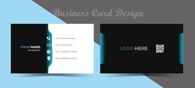 Diseño limpio de tarjetas de visita con color negro y azul con forma abstracta