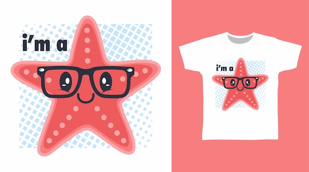 Diseño lindo del arte de la camiseta de la historieta de la estrella de los pescados