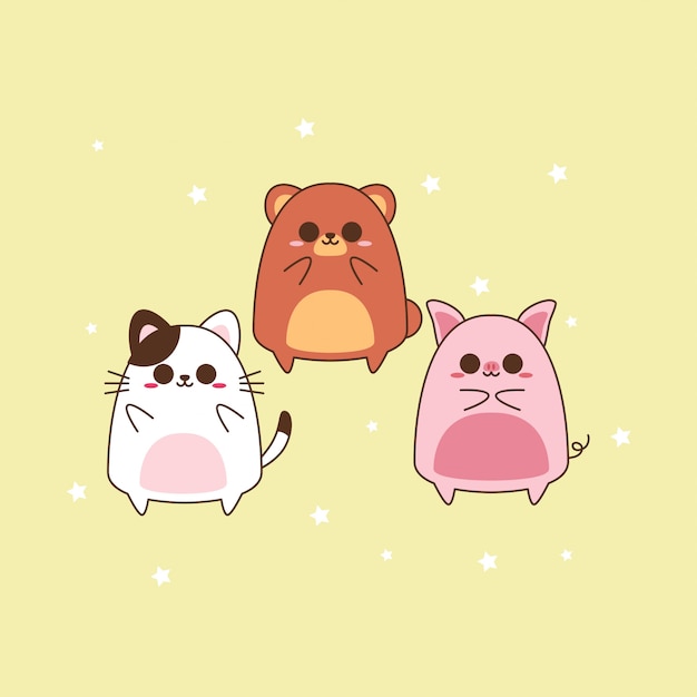 Diseño lindo del carácter animal de kawaii