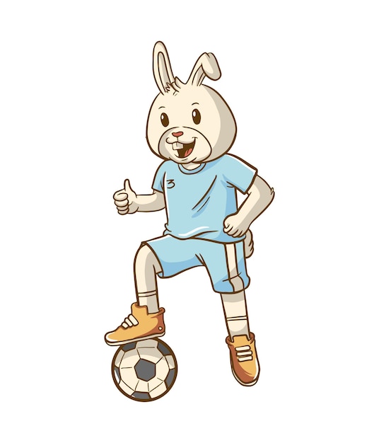 diseño lindo del ejemplo de la historieta del conejito listo para jugar fútbol