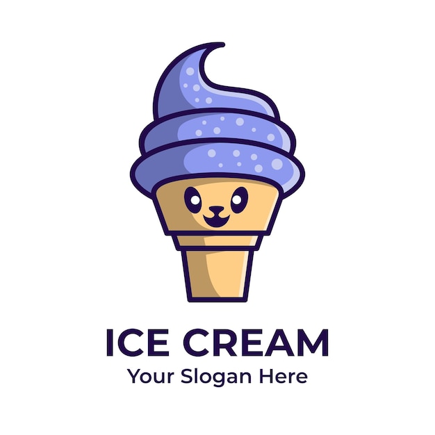 Diseño lindo del logotipo de la mascota del cono de helado