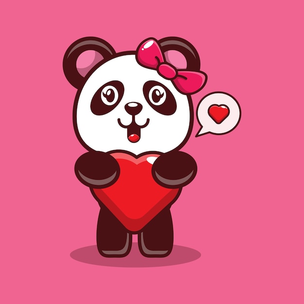 Diseño de lindo panda abrazando corazón