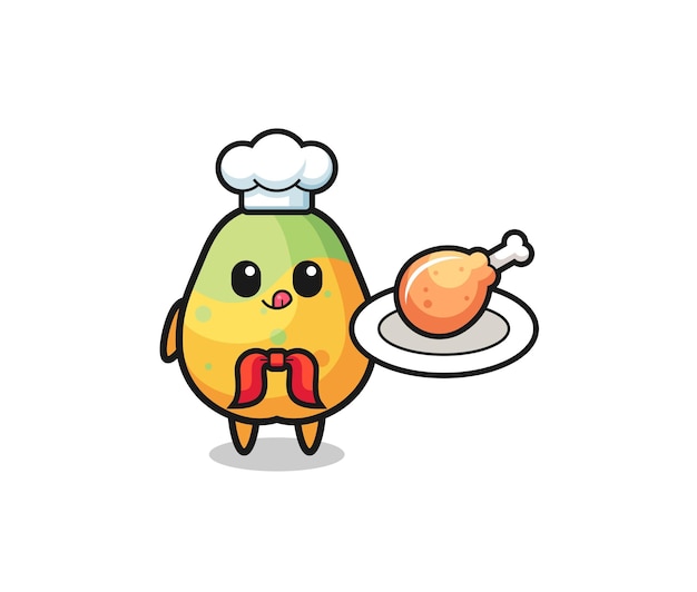 Diseño lindo del personaje de dibujos animados del chef de pollo frito con papaya