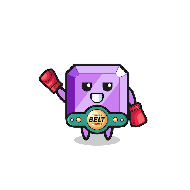 Diseño lindo del personaje de la mascota del boxeador de piedras preciosas moradas