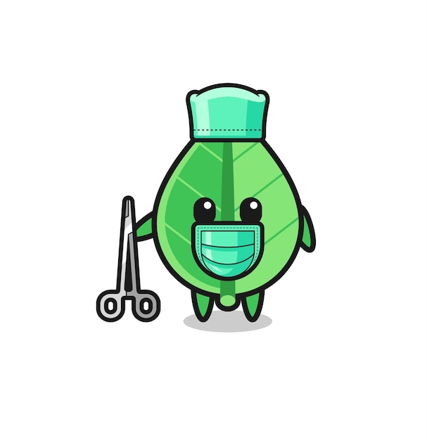 Diseño lindo del personaje de la mascota de la hoja del cirujano