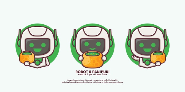 Vector diseño lindo robot de dibujos animados con comida india panipuri
