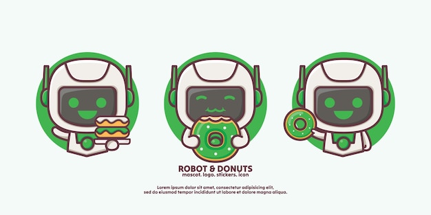 Vector diseño lindo robot de dibujos animados con rosquillas