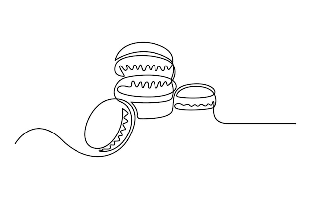 Diseño de una línea continua de galleta de macarrón Concepto de diseño de menú de comida de restaurante Elementos decorativos