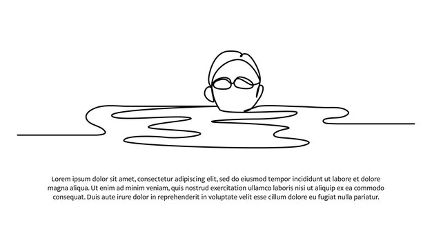 Diseño de línea continua de niño pequeño nadando en verano Decorativo de línea única