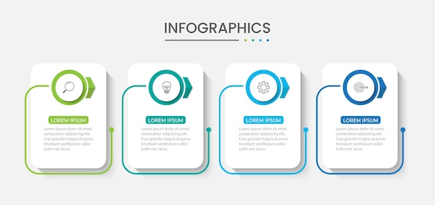 Diseño de línea delgada de infografía vectorial con iconos de marketing Concepto de negocio con 4 opciones