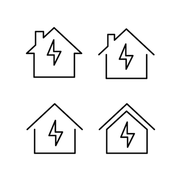 Diseño de línea de logotipo de conjunto de iconos de casa eléctrica