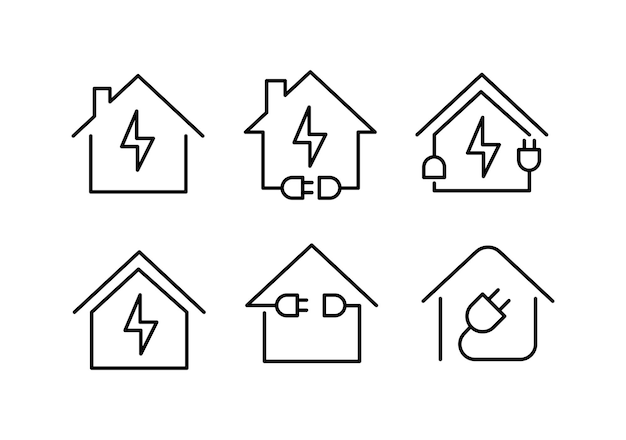 Diseño de línea de logotipo de conjunto de iconos de casa eléctrica