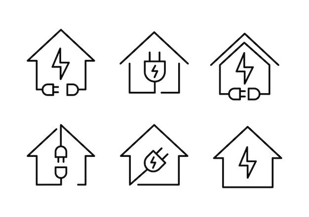Diseño de línea de logotipo de conjunto de iconos de casa eléctrica