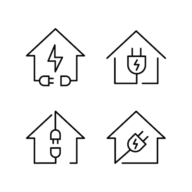 Diseño de línea de logotipo de conjunto de iconos de casa eléctrica