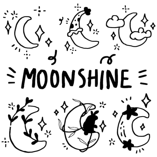 diseño de línea de luz de luna dibujada a mano